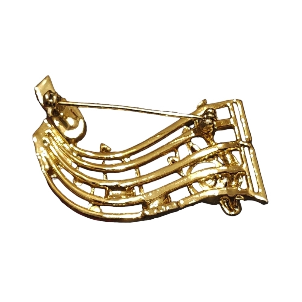 Treble Clef and Rhinestone Musical Notes Brooch Pin - Picture 2 of 2